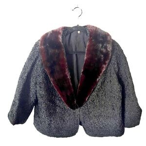 Black Textured Mink Fur Collar Jacket‎